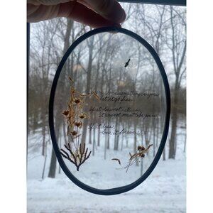 Bohemian Pressed Flower Botanical Oval Suncatcher Inspirational Quote & Butterfl